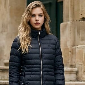 Polo Ralph Lauren Black Lightwight Packable Puffer Jacket Gold-tone Zipper L